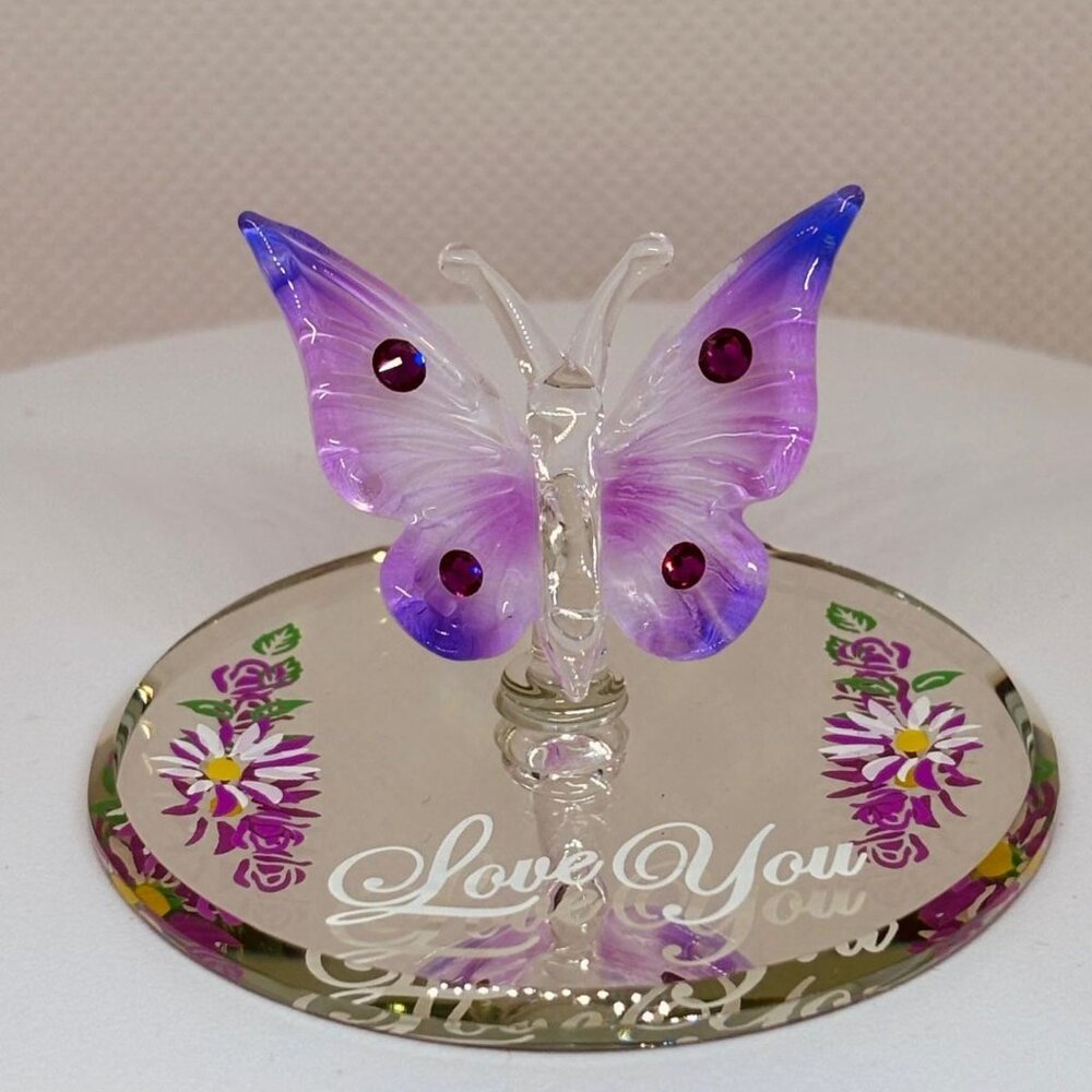 Love You Butterfly Glass Figurine Crystal Accent Romantic Gift